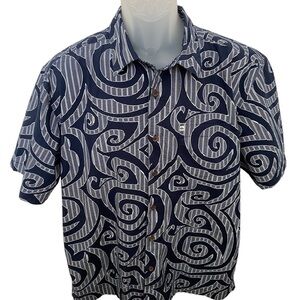 QUIKSILVER Navy Blue & White Aloha Hawaiian Collared Shirt Men L Large
